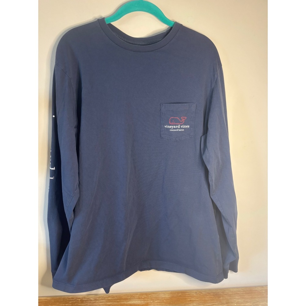 Vineyard Vines Long Sleeve Pocket T-Shirt Whale Logo Vineyard Haven Blue Large